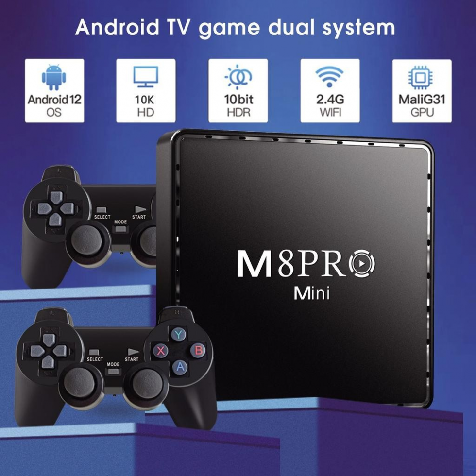 Конзола с Игри M8 Pro TV Game Box 4K HDMI 2.4G с Два Джойстика и дистанционно над 33 000 игри Конзола с Игри M8 Pro TV Game Box 4K HDMI 2.4G с Два Джойстика и дистанционно над 33 000 игри