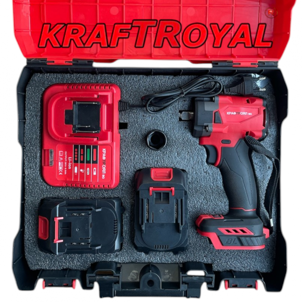 Безчетков Гайковерт / Импакт Акумулаторен Ударен 36V 8,0AH KRAFTROYAL 2 Батерии + Ударна Вложка Безчетков Гайковерт / Импакт Акумулаторен Ударен 36V 8,0AH KRAFTROYAL 2 Батерии + Ударна Вложка