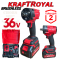 Безчетков Гайковерт / Импакт Акумулаторен Ударен 36V 8,0AH KRAFTROYAL 2 Батерии + Ударна Вложка