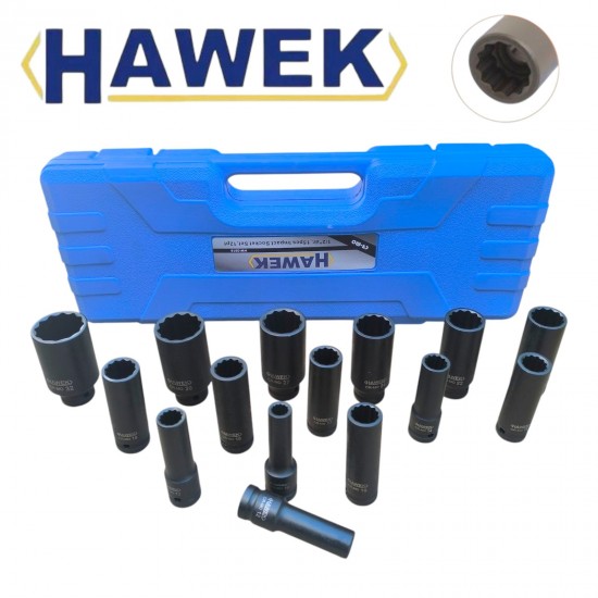 Ударни Вложки 1/2″ Удължени Комплект 12 - стенни 15 части HAWEK