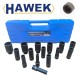 Ударни Вложки 1/2″ Удължени Комплект 12 - стенни 15 части HAWEK Ударни Вложки 1/2″ Удължени Комплект 12 - стенни 15 части HAWEK