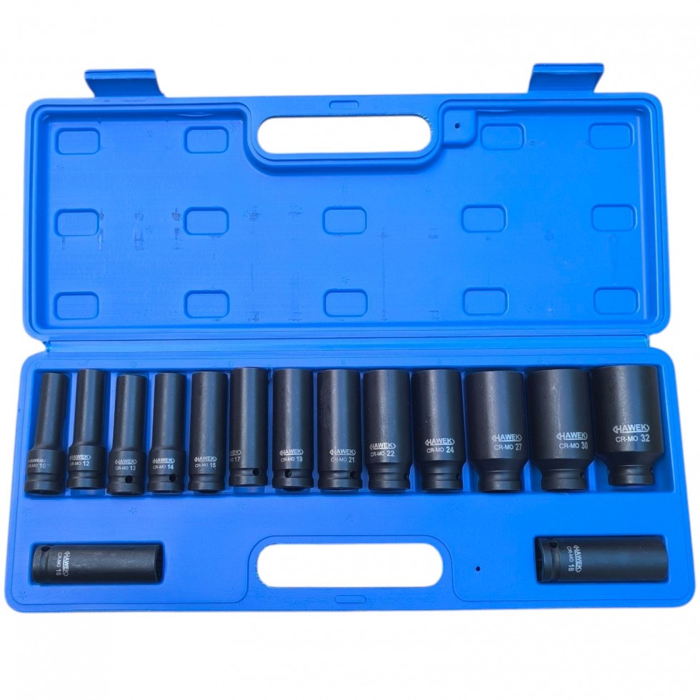 Ударни Вложки 1/2″ Удължени Комплект 12 - стенни 15 части HAWEK Ударни Вложки 1/2″ Удължени Комплект 12 - стенни 15 части HAWEK