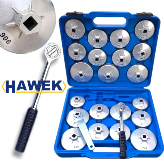 ЧАШКИ ЗА МАСЛЕНИ ФИЛТРИ МАСЛЕН ФИЛТЪР АЛУМИНИЕВИ 23 ЧАСТИ КОМПЛЕКТ HAWEK