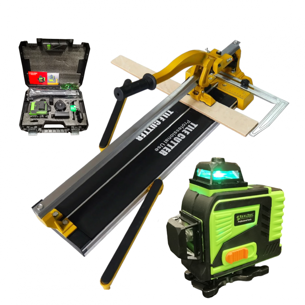 4Д Лазерен Нивелир с Тринога и Теракотмашина Релсова 120см Машина за Рязане на Плочки 1200мм STAHLMAYER Самонивелиращ 2 батерии ПРОМО 4Д Лазерен Нивелир с Тринога и Теракотмашина Релсова 120см Машина за Рязане на Плочки 1200мм STAHLMAYER Самонивелиращ 2 батерии ПРОМО