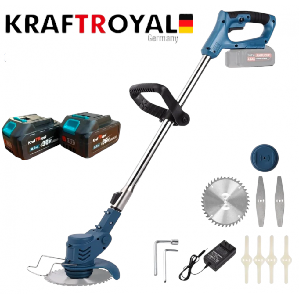 Резачка за Клони и Акумулаторен Тример Храсторез 2в1 Трион и Косачка за Трева 36V 8,0AH KRAFTROYAL 4 Батерии Резачка за Клони и Акумулаторен Тример Храсторез 2в1 Трион и Косачка за Трева 36V 8,0AH KRAFTROYAL 4 Батерии