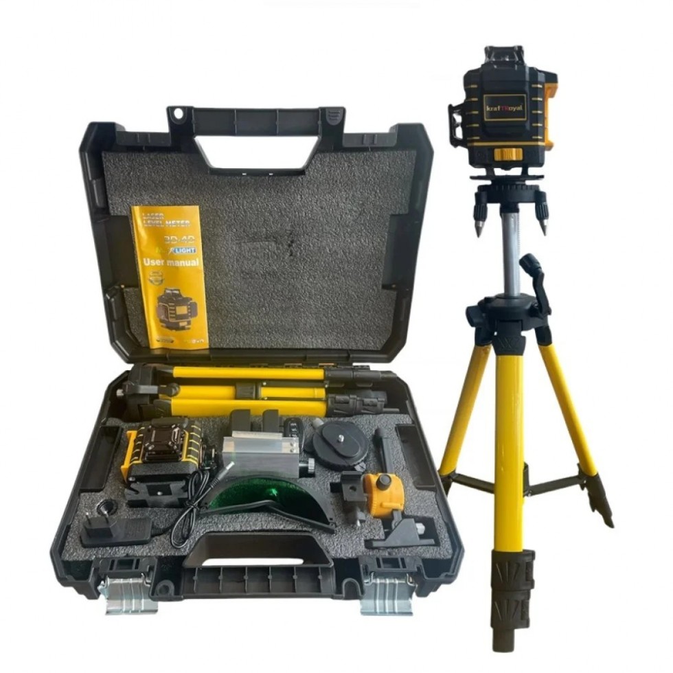 4D Лазерен Нивелир с 16 линии KRAFTROYAL 4Д Самонивелиращ със сензор индикация на батерия със тринога трипод стойка 4D Лазерен Нивелир с 16 линии KRAFTROYAL 4Д Самонивелиращ със сензор индикация на батерия със тринога трипод стойка