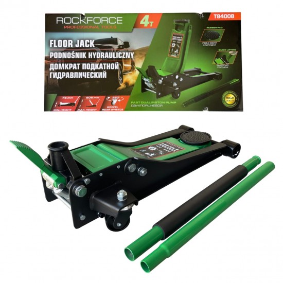 НИСКОПРОФИЛЕН КРИК КРОКОДИЛ 4 ТОНА С ДВЕ ПОМПИ И ПЕДАЛ 75 - 505ММ ROCKFORCE