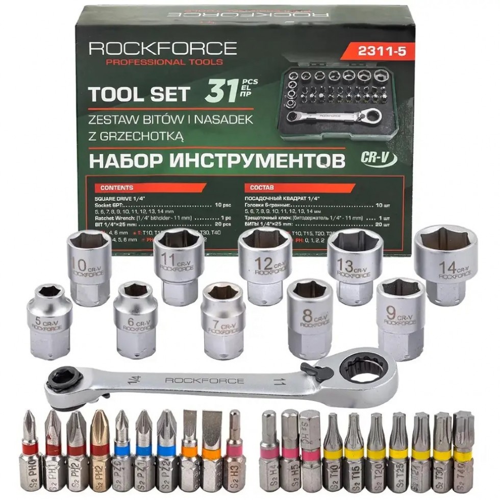 Мини Гедоре 31 части 1/4' ROCKFORCE
