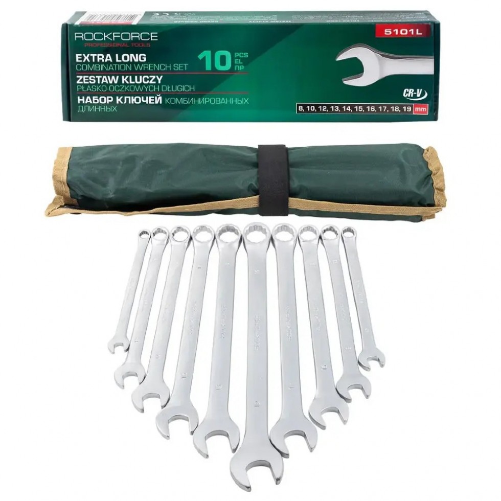 Ключове Звездогаечни Супер Удължени 10 части 10-19мм ROCKFORCE Ключове Звездогаечни Супер Удължени 10 части 10-19мм ROCKFORCE