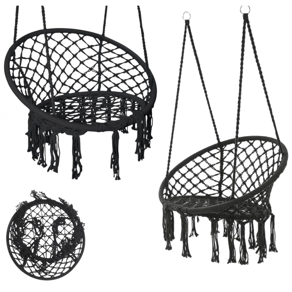 Люлка Хамак Плетена Висяща Градинска Черен Цвят Люлка Хамак Плетена Висяща Градинска Черен Цвят