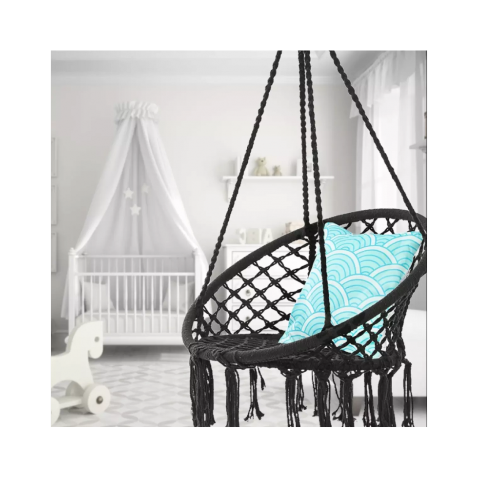 Люлка Хамак Плетена Висяща Градинска Черен Цвят Люлка Хамак Плетена Висяща Градинска Черен Цвят