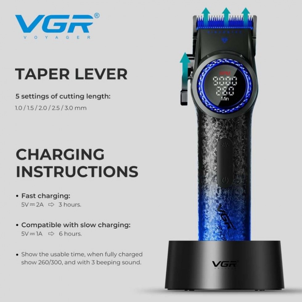 Професионална Машинка за Подстригване Коса и Брада VGR PRO V-001 BLUE EDITION Професионална Машинка за Подстригване Коса и Брада VGR PRO V-001 BLUE EDITION