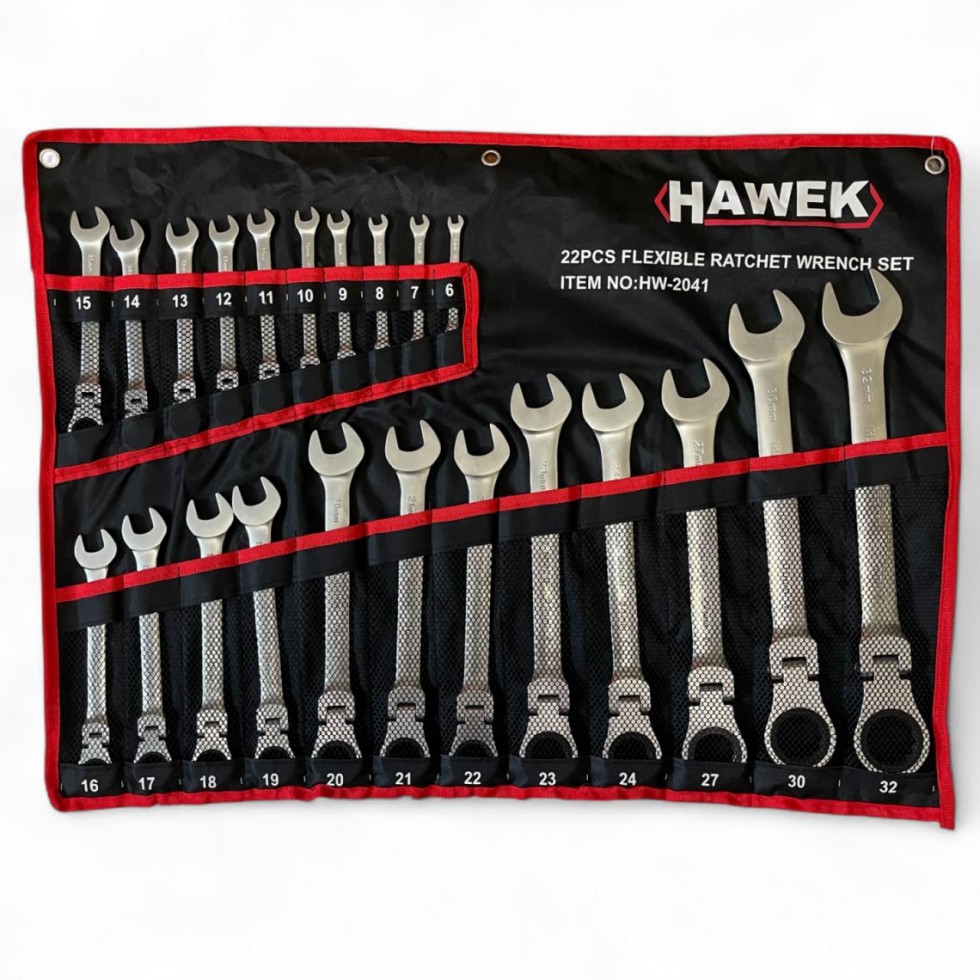 ЗВЕЗДОГАЕЧНИ ТРЕСЧОТНИ КЛЮЧОВЕ С ЧУПЕЩО РАМО 6-32 ММ 22 ЧАСТИ HAWEK ЗВЕЗДОГАЕЧНИ ТРЕСЧОТНИ КЛЮЧОВЕ С ЧУПЕЩО РАМО 6-32 ММ 22 ЧАСТИ HAWEK