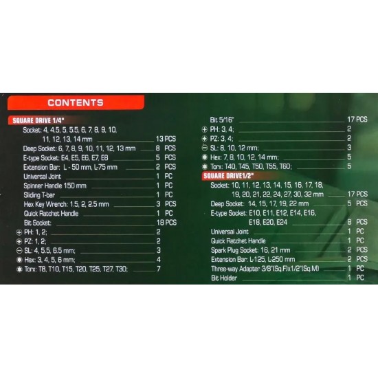 Професионално Гедоре 108 части ROCKFORCE XI-ON със специални вложки Професионално Гедоре 108 части ROCKFORCE XI-ON със специални вложки