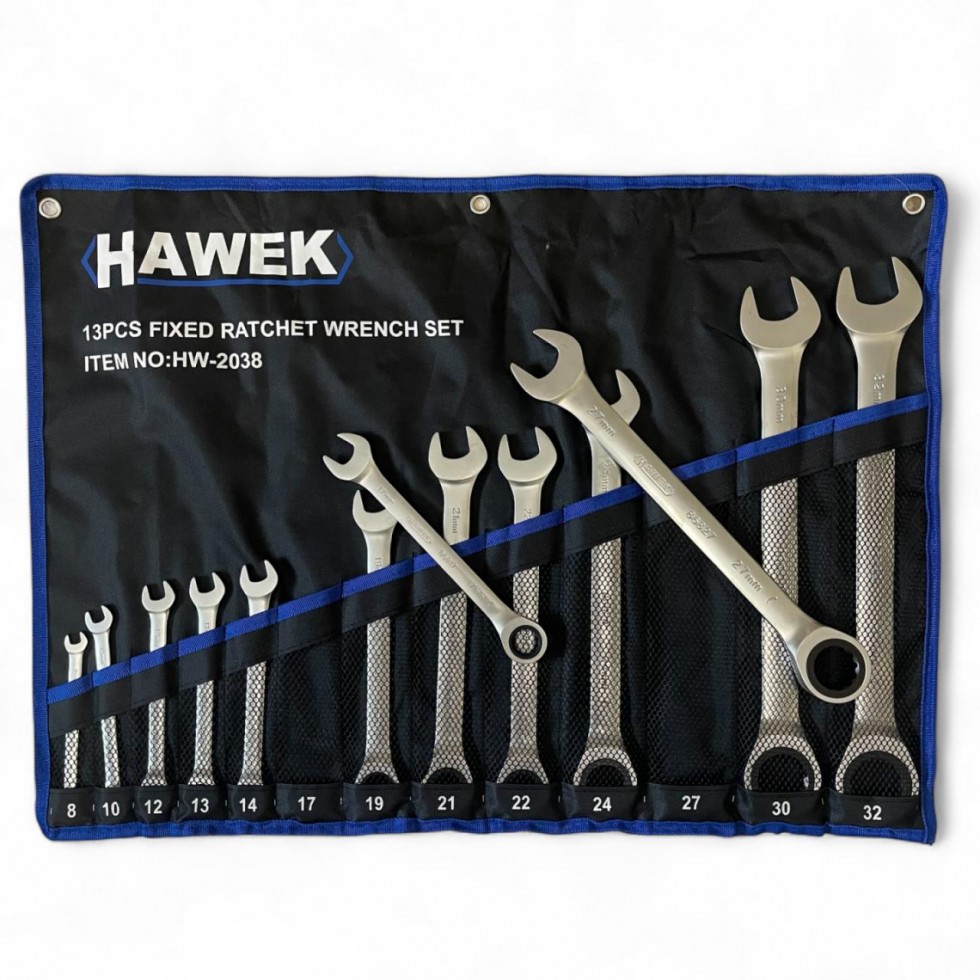 ЗВЕЗДОГАЕЧНИ ТРЕСЧОТНИ КЛЮЧОВЕ 8 - 32 ММ 13 ЧАСТИ HAWEK