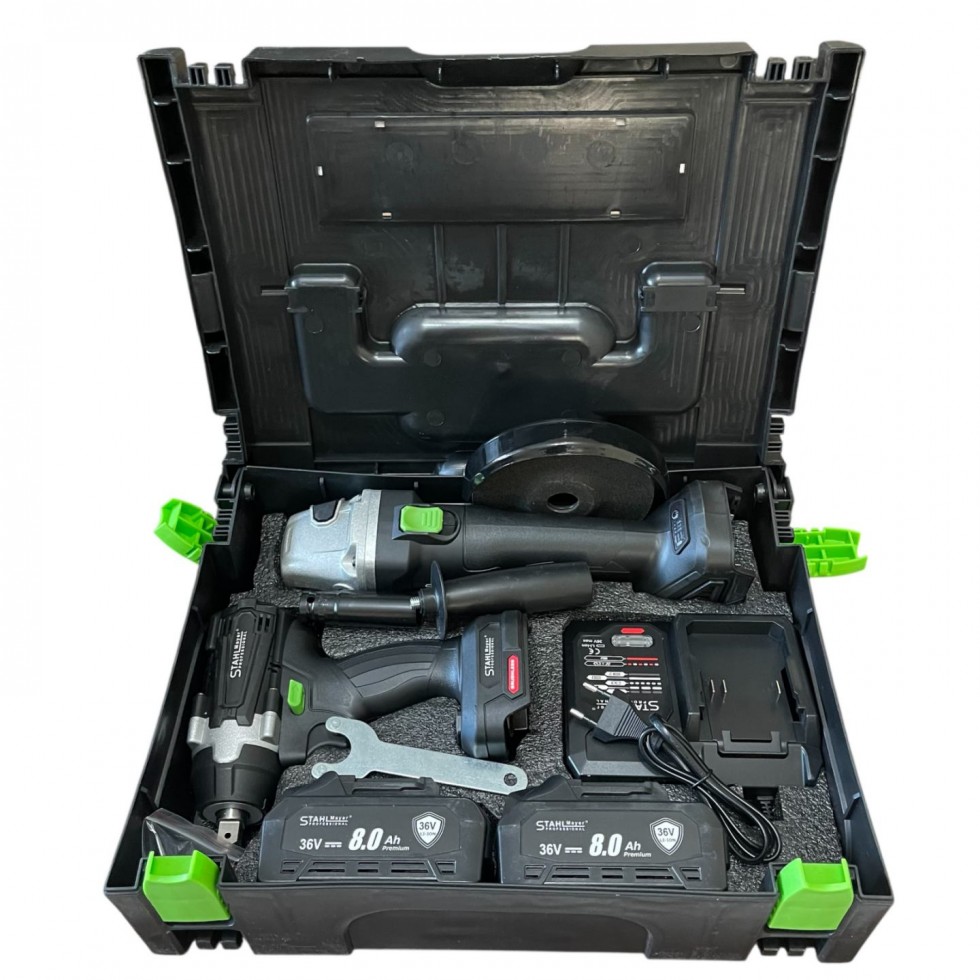 2в1 Ударен Гайковерт и Ъглошлайф 125мм 36V 8.0A STAHLMAYER Акумулаторен Промо Комплект 2в1 Ударен Гайковерт и Ъглошлайф 125мм 36V 8.0A STAHLMAYER Акумулаторен Промо Комплект