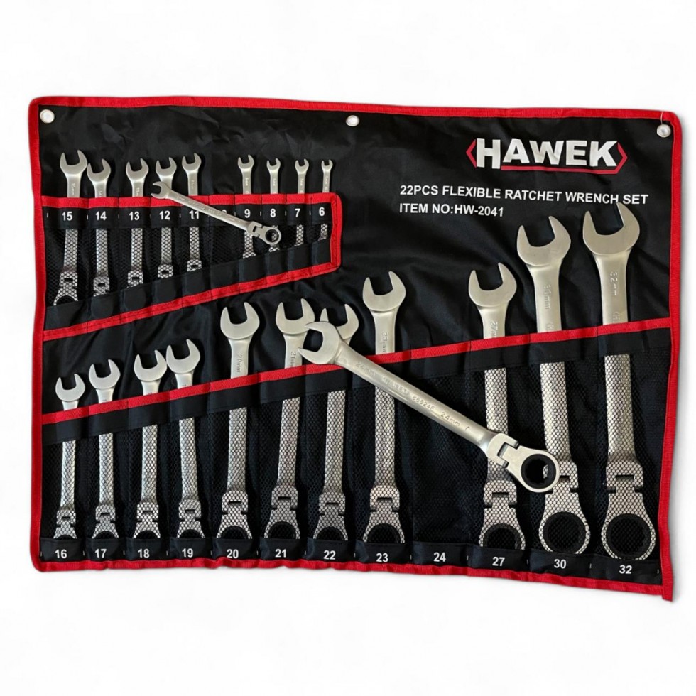 ЗВЕЗДОГАЕЧНИ ТРЕСЧОТНИ КЛЮЧОВЕ С ЧУПЕЩО РАМО 6-32 ММ 22 ЧАСТИ HAWEK ЗВЕЗДОГАЕЧНИ ТРЕСЧОТНИ КЛЮЧОВЕ С ЧУПЕЩО РАМО 6-32 ММ 22 ЧАСТИ HAWEK