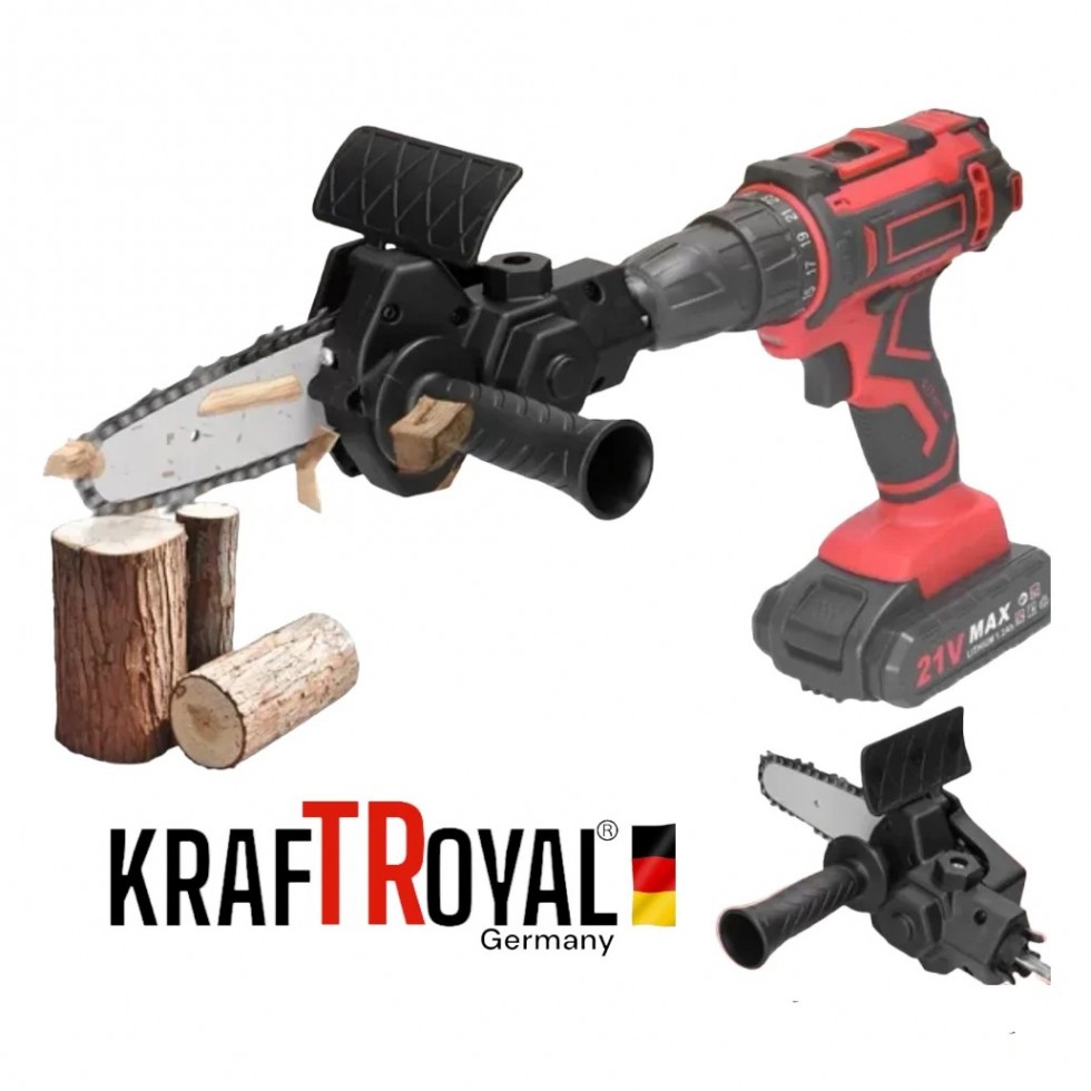 Акумулаторен Двускоростен Винтоверт 24V 5AH KRAFTROYAL + Приставка Адаптер Резачка за Клони Трион 18см шина и 30 части 2 батерии и зарядно Акумулаторен Двускоростен Винтоверт 24V 5AH KRAFTROYAL + Приставка Адаптер Резачка за Клони Трион 18см шина и 30 части 2 батерии и зарядно