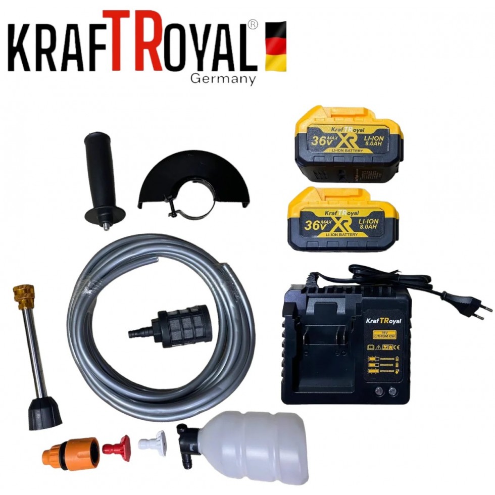 Мултифункционален Инструмент 5 Сменяеми Глави Водоструйка Винтоверт Гайковерт-Импакт Перфоратор и Ъглошлайф Акумулаторен KRAFT ROYAL 36V 8,0AH 2х Батерии 5в1 Мултифункционален Инструмент 5 Сменяеми Глави Водоструйка Винтоверт Гайковерт-Импакт Перфоратор и Ъглошлайф Акумулаторен KRAFT ROYAL 36V 8,0AH 2х Батерии 5в1