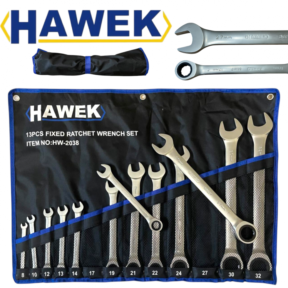 ЗВЕЗДОГАЕЧНИ ТРЕСЧОТНИ КЛЮЧОВЕ 8 - 32 ММ 13 ЧАСТИ HAWEK