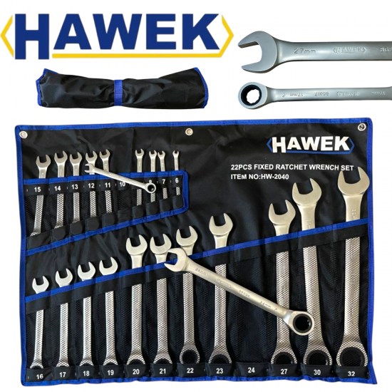 ЗВЕЗДОГАЕЧНИ ТРЕСЧОТНИ КЛЮЧОВЕ 6-32 ММ 22 ЧАСТИ HAWEK