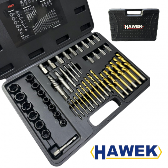 Екстрактори за Повредени Болтове, винтове и шпилки 2-18мм 49 части Комплект HAWEK