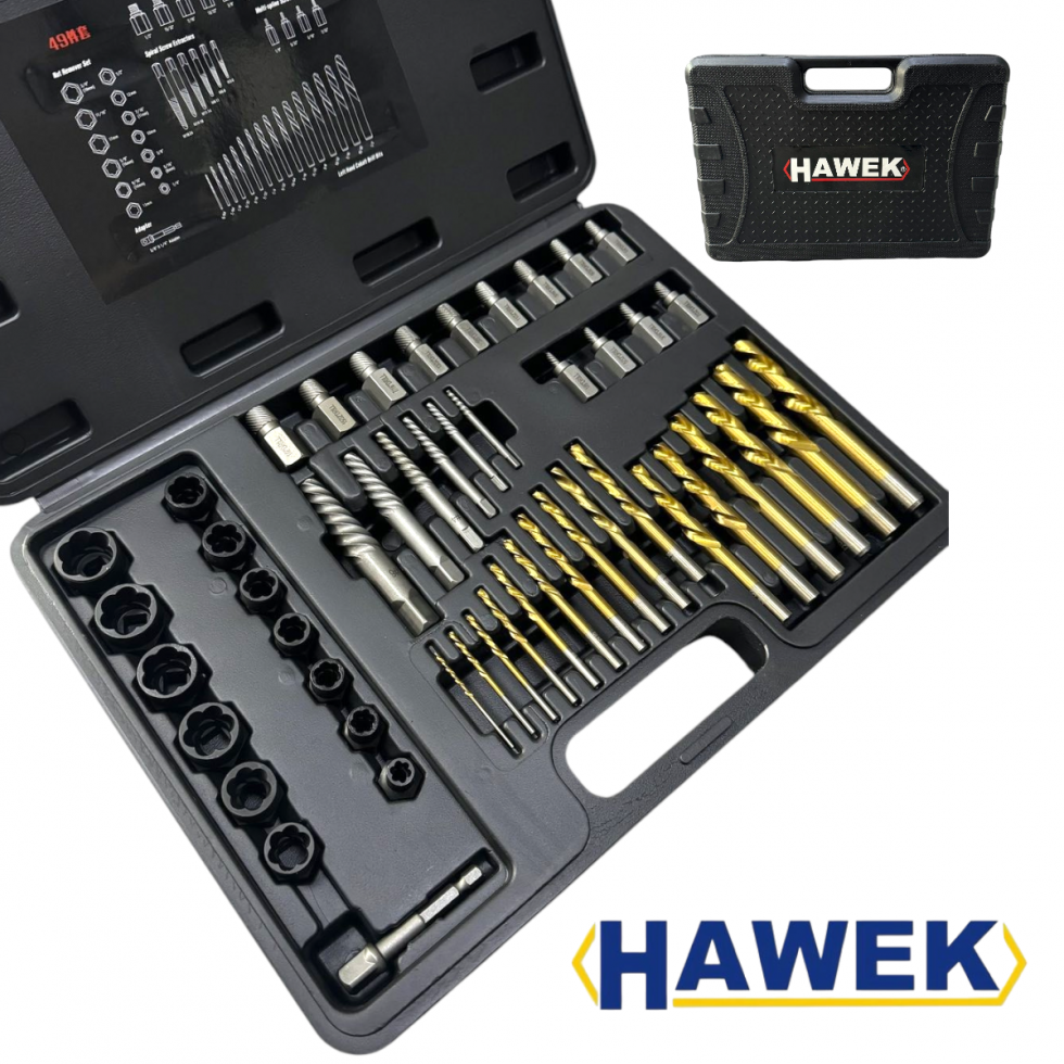 Екстрактори за Повредени Болтове, винтове и шпилки 2-18мм 49 части Комплект HAWEK Екстрактори за Повредени Болтове, винтове и шпилки 2-18мм 49 части Комплект HAWEK