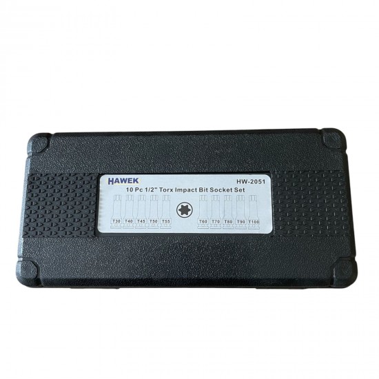 УДАРНИ БИТОВЕ КОМПЛЕКТ ВЛОЖКИ 1/2 – ТОРКС 10 ЧАСТИ HAWEK HW-2051 УДАРНИ БИТОВЕ КОМПЛЕКТ ВЛОЖКИ 1/2 – ТОРКС 10 ЧАСТИ HAWEK HW-2051
