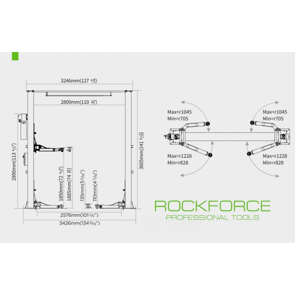 ПОДЕМНИК ДВУКОЛОНЕН ЕЛЕКТРОХИДРАВЛИЧЕН 4 ТОНА с горна синхронизация 110 - 1885мм ROCKFORCE ПОДЕМНИК ДВУКОЛОНЕН ЕЛЕКТРОХИДРАВЛИЧЕН 4 ТОНА с горна синхронизация 110 - 1885мм ROCKFORCE