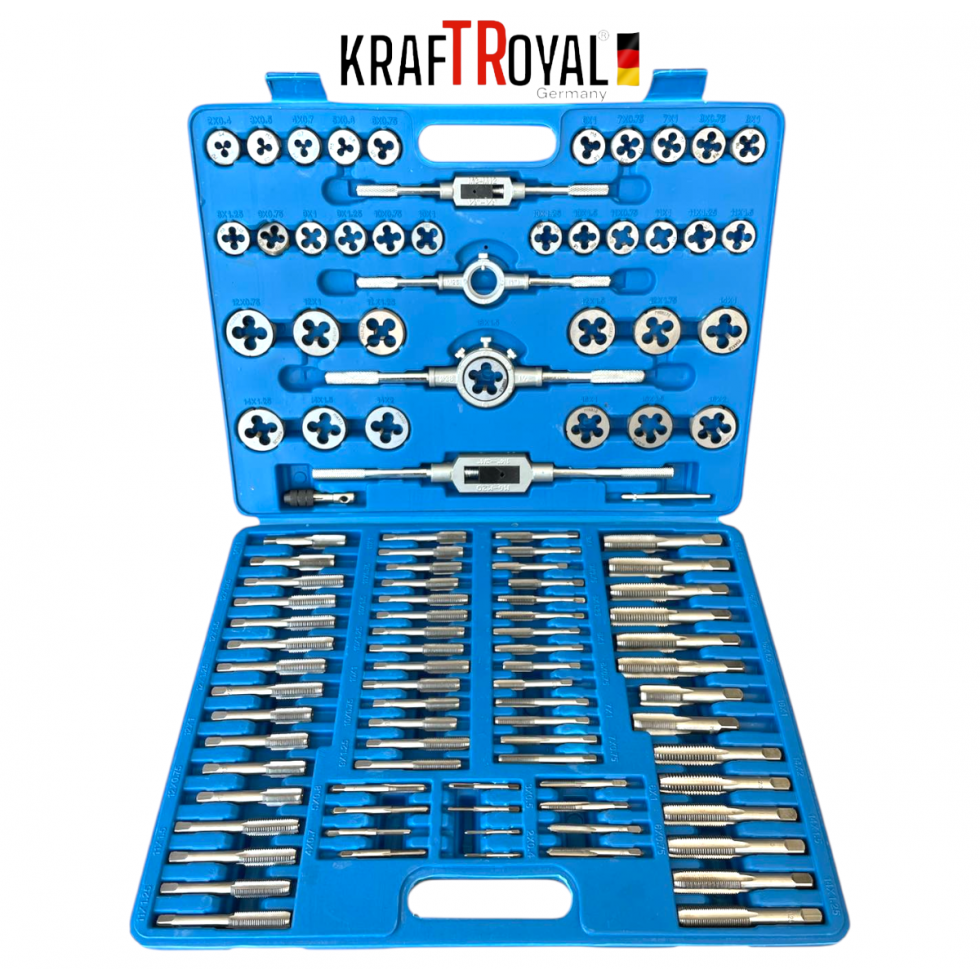 Метчици и Плашки Професионален Комплект KRAFTROYAL 110 части Метчици и Плашки Професионален Комплект KRAFTROYAL 110 части