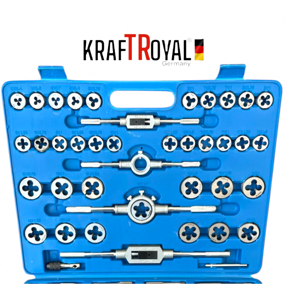 Метчици и Плашки Професионален Комплект KRAFTROYAL 110 части Метчици и Плашки Професионален Комплект KRAFTROYAL 110 части