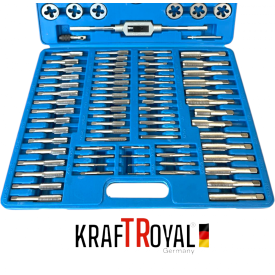 Метчици и Плашки Професионален Комплект KRAFTROYAL 110 части Метчици и Плашки Професионален Комплект KRAFTROYAL 110 части