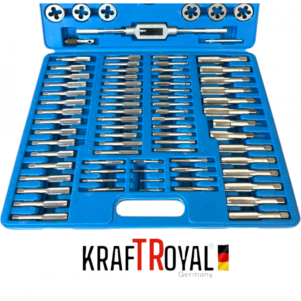 Метчици и Плашки Професионален Комплект KRAFTROYAL 110 части Метчици и Плашки Професионален Комплект KRAFTROYAL 110 части