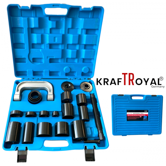 Скоби Втулки за Демонтаж на Лагери Шарнири Тампони 21 части Комплект KRAFTROYAL Скоби Втулки за Демонтаж на Лагери Шарнири Тампони 21 части Комплект KRAFTROYAL