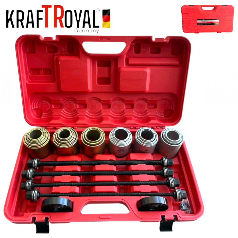 КОМПЛЕКТ ЗА МОНТАЖ И ДЕМОНТАЖ СЕЛЕНОВИ ВТУЛКИ ЛАГЕРИ И СЕМЕРИНГИ 26 ЧАСТИ КОМПЛЕКТ KRAFTROYAL КОМПЛЕКТ ЗА МОНТАЖ И ДЕМОНТАЖ СЕЛЕНОВИ ВТУЛКИ ЛАГЕРИ И СЕМЕРИНГИ 26 ЧАСТИ КОМПЛЕКТ KRAFTROYAL