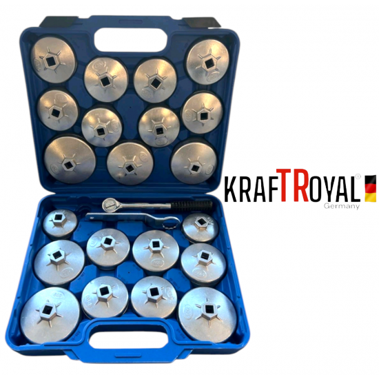 Комплект алуминиеви чашки за маслен филтър 23 части KRAFTROYAL Комплект алуминиеви чашки за маслен филтър 23 части KRAFTROYAL