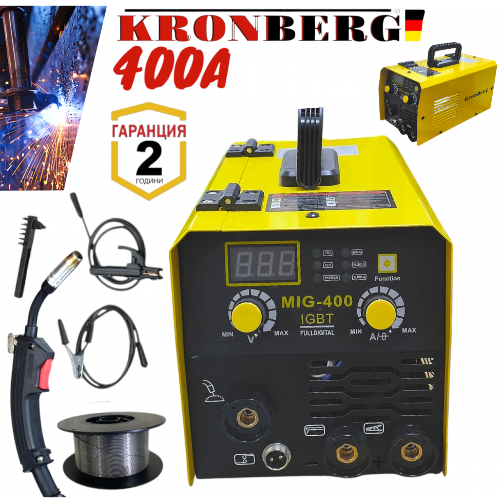 Телоподаващо Инверторен Електрожен 400А 2в1 Заваръчна Техника KRONBERG 2в1 Телоподаващо Инверторен Електрожен 400А 2в1 Заваръчна Техника KRONBERG 2в1
