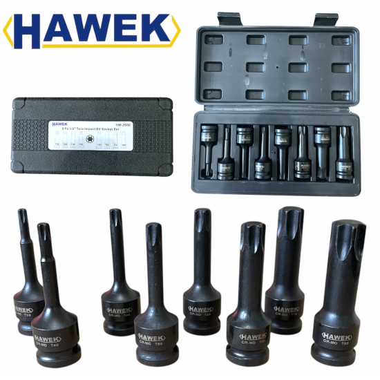 УДАРНИ БИТОВЕ КОМПЛЕКТ 1/2 – ТОРКС 8 ЧАСТИ HAWEK HW-2050