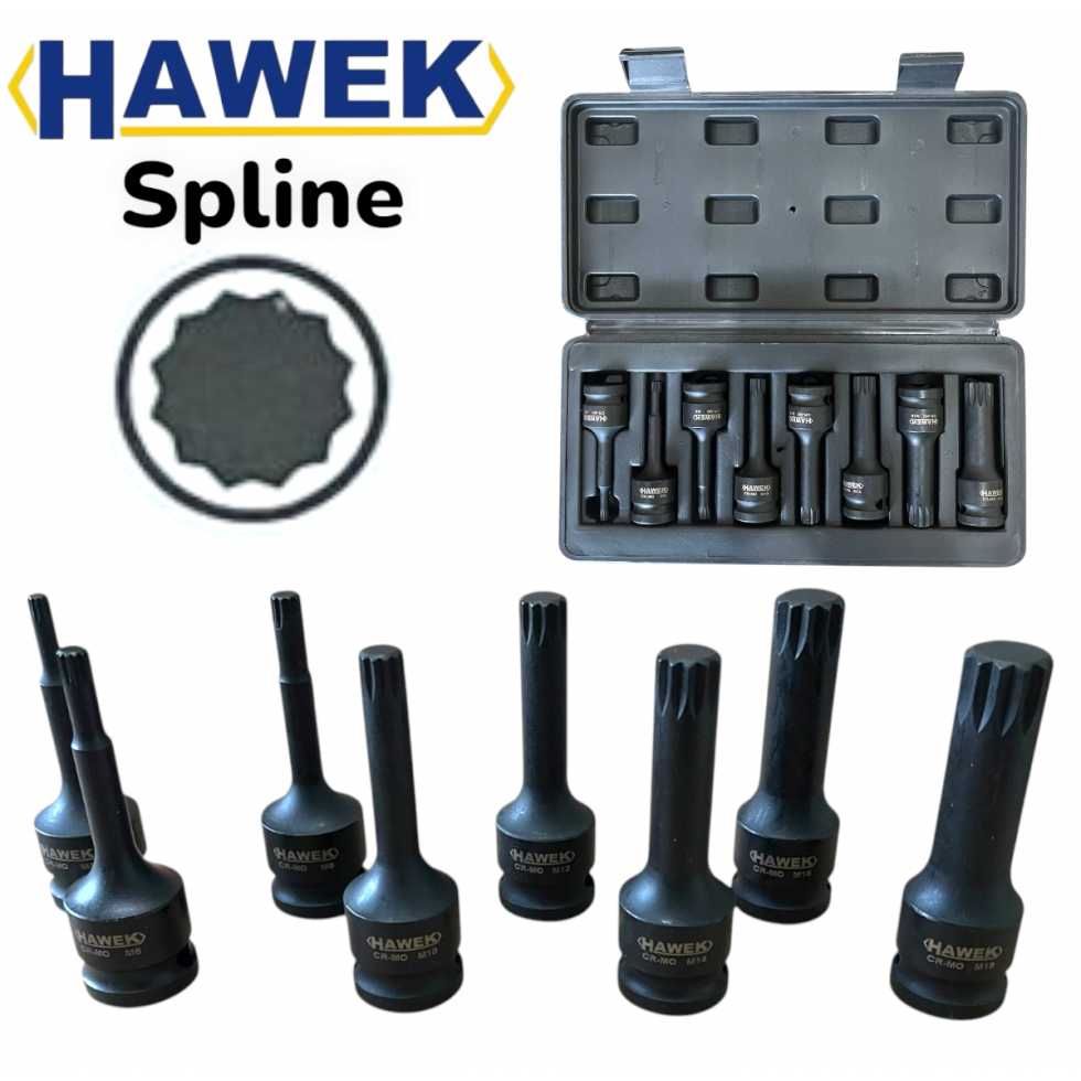 УДАРНИ БИТОВЕ КОМПЛЕКТ ВЛОЖКИ 1/2 – SPLINE 8 ЧАСТИ HAWEK HW-2052 УДАРНИ БИТОВЕ КОМПЛЕКТ ВЛОЖКИ 1/2 – SPLINE 8 ЧАСТИ HAWEK HW-2052