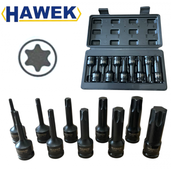 УДАРНИ БИТОВЕ КОМПЛЕКТ ВЛОЖКИ 1/2 – ТОРКС 10 ЧАСТИ HAWEK HW-2051