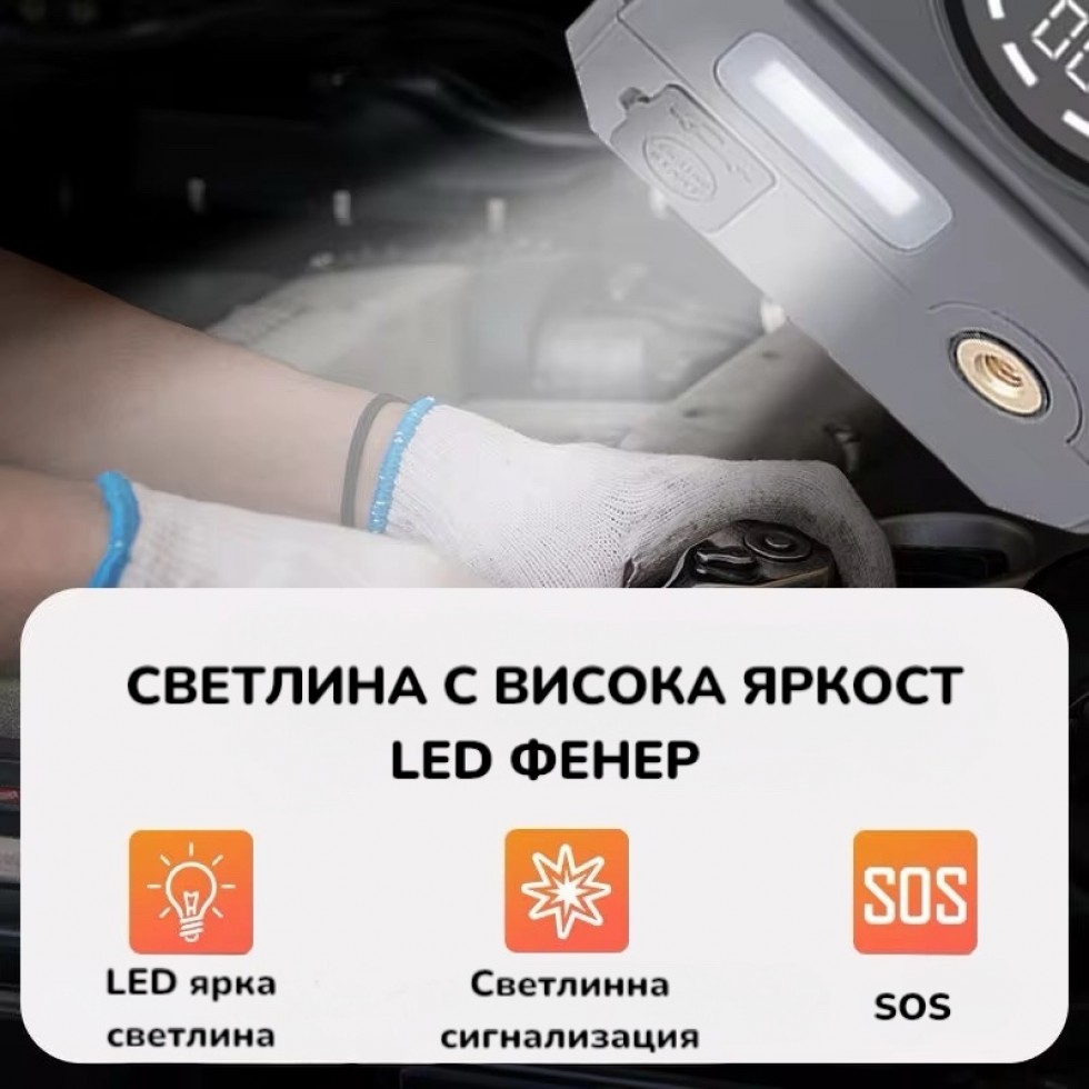 Стартерен Бустер Външна Батерия Компресор за Помпане на Гуми и към Акумулатор 4в1 аварийно стартерно устройство с компресор 12V 1500A за мотори, коли, джипове, бусове, каравани Стартерен Бустер Външна Батерия Компресор за Помпане на Гуми и към Акумулатор 4в1 аварийно стартерно устройство с компресор 12V 1500A за мотори, коли, джипове, бусове, каравани