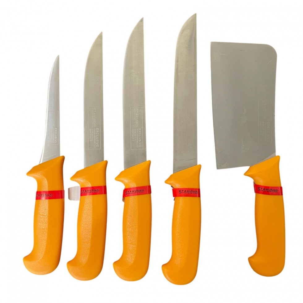 Комплект Професионални Месарски Ножове и Сатър 5 броя STAHLMAYER Exclusive  + Подарък