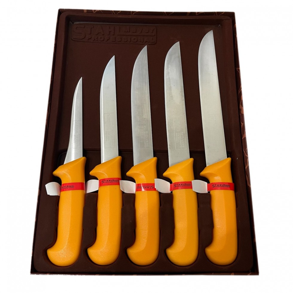 Комплект Професионални Месарски Ножове 5 броя STAHLMAYER Exclusive + Подарък