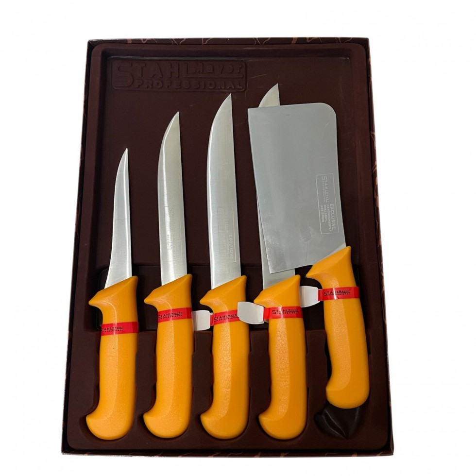 Комплект Професионални Месарски Ножове и Сатър 5 броя STAHLMAYER Exclusive  + Подарък