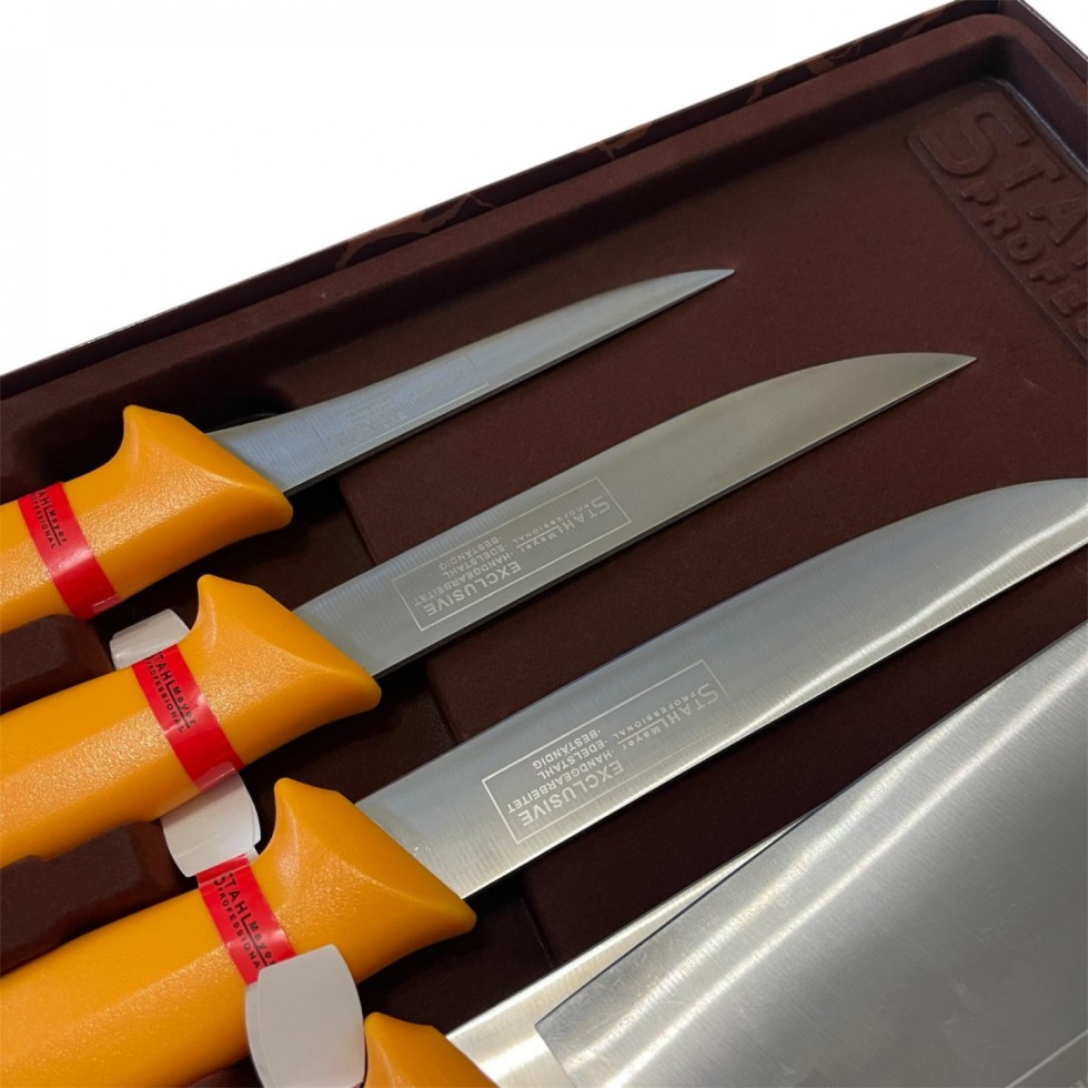 Комплект Професионални Месарски Ножове и Сатър 5 броя STAHLMAYER Exclusive  + Подарък