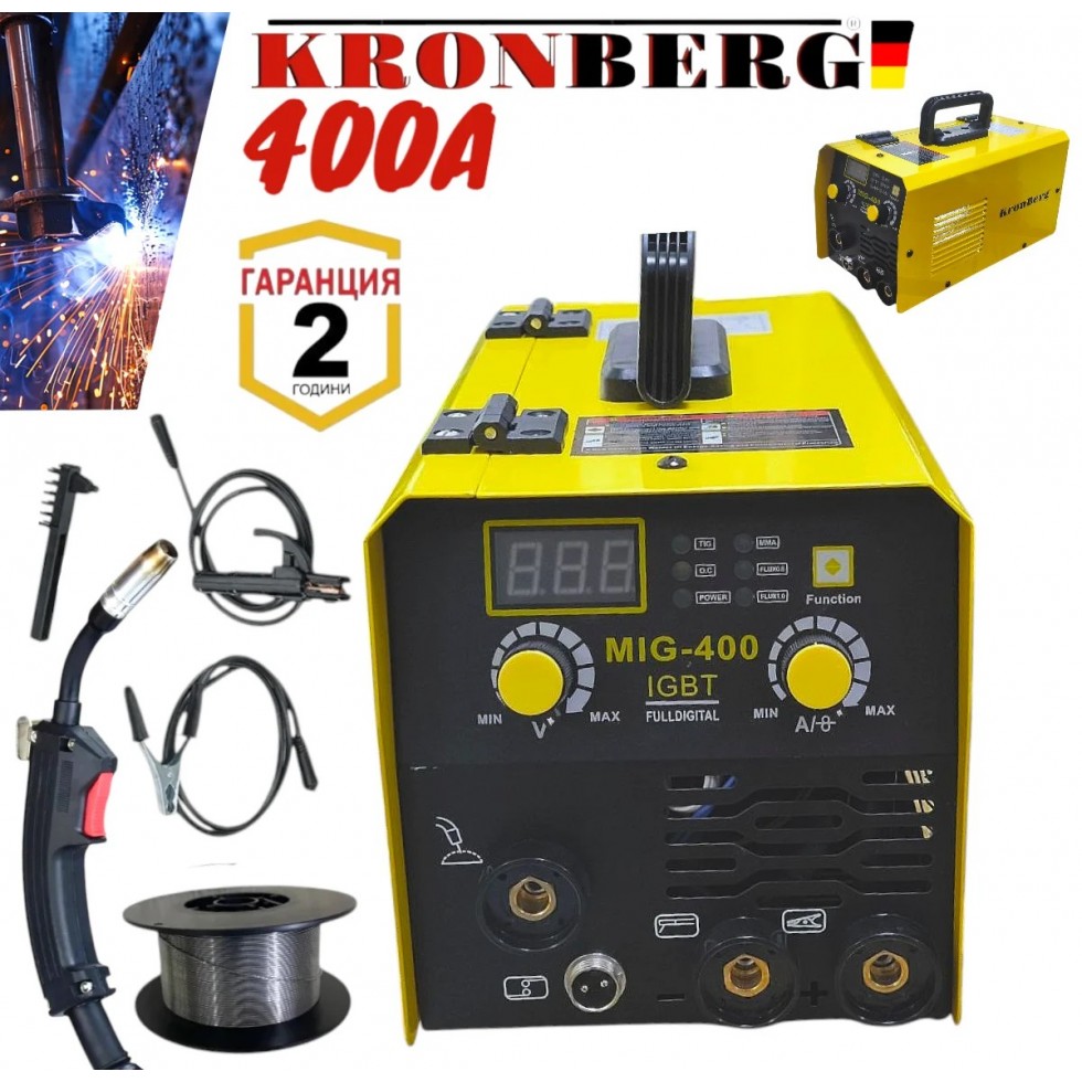 Телоподаващо Инверторен Електрожен 400А 2в1 Заваръчна Техника KRONBERG 2в1 + Соларна Маска Шлем Телоподаващо Инверторен Електрожен 400А 2в1 Заваръчна Техника KRONBERG 2в1 + Соларна Маска Шлем