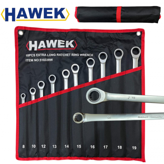 Удължени Ключове Прави Лули с Тресчотка 8-19мм HAWEK 51022RW