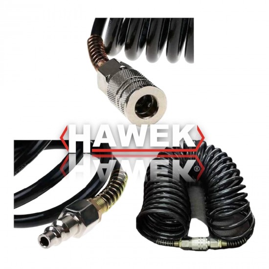Спирален Маркуч Полиуретанов за Въздух с Бързи Връзки HAWEK 10 метра 10х14мм Спирален Маркуч Полиуретанов за Въздух с Бързи Връзки HAWEK 10 метра 10х14мм