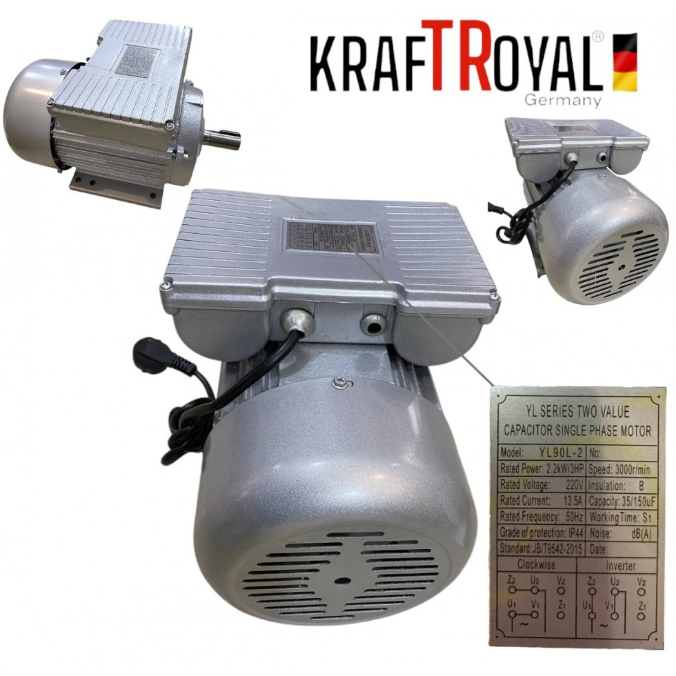 Монофазен Електромотор 3kW 3000 оборота в минута KRAFTROYAL Елмотор Двигател с шайба за оста Монофазен Електромотор 3kW 3000 оборота в минута KRAFTROYAL Елмотор Двигател с шайба за оста