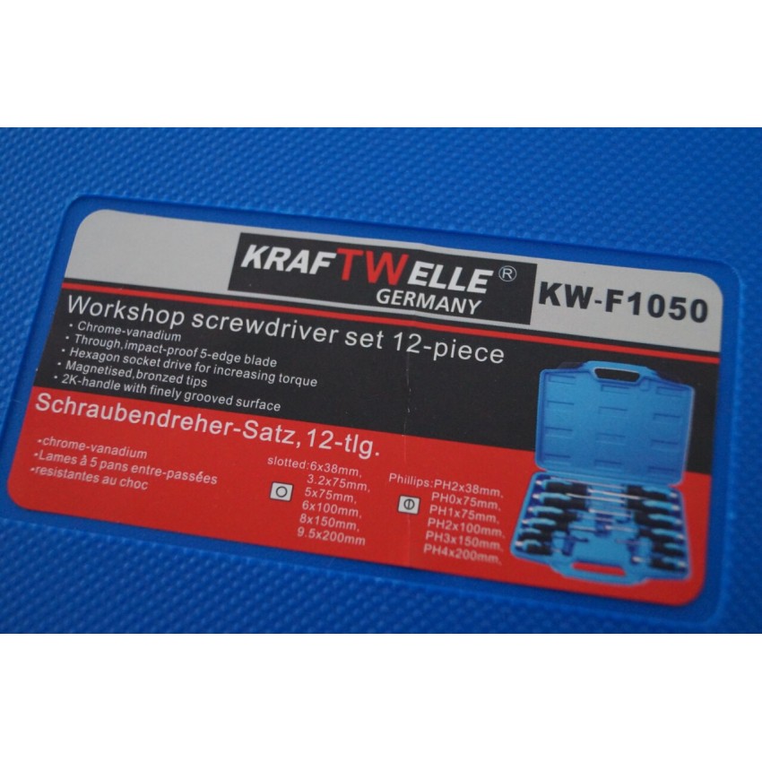 НЕМСКИ KRAFTWELLE Ударна отвертка комплект 12 части в куфар отверки НЕМСКИ KRAFTWELLE Ударна отвертка комплект 12 части в куфар отверки